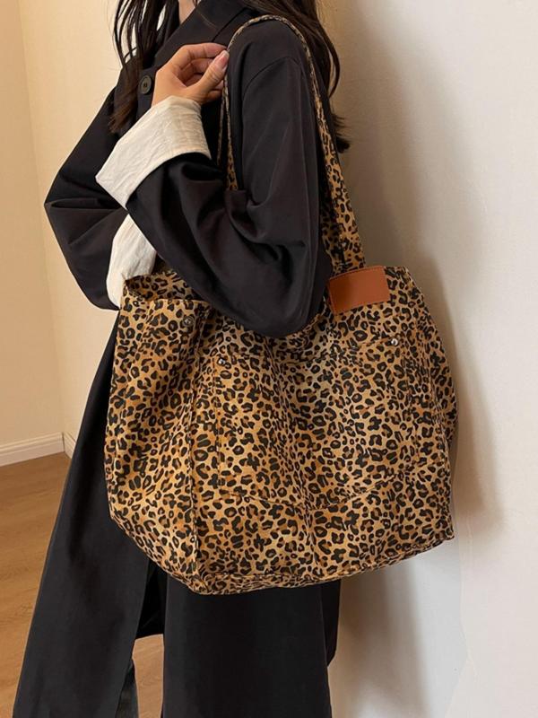 Fashion Leopard Pattern Tote Bag, Casual Large Capacity Shoulder Bag for Women, Trendy Versatile High-quality Daily Commuting Bag, Girl Fashionable Shopping Bag