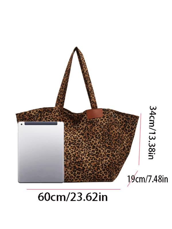 Fashion Leopard Pattern Tote Bag, Casual Large Capacity Shoulder Bag for Women, Trendy Versatile High-quality Daily Commuting Bag, Girl Fashionable Shopping Bag