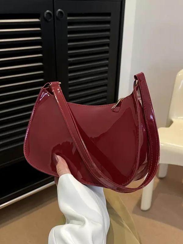 Women's Elegant Solid Handbag, Fashionable Pu Leather Zipper Shoulder Bag for Daily Used, Casual Trendy Versatile High-quality Daily Commuting Bag