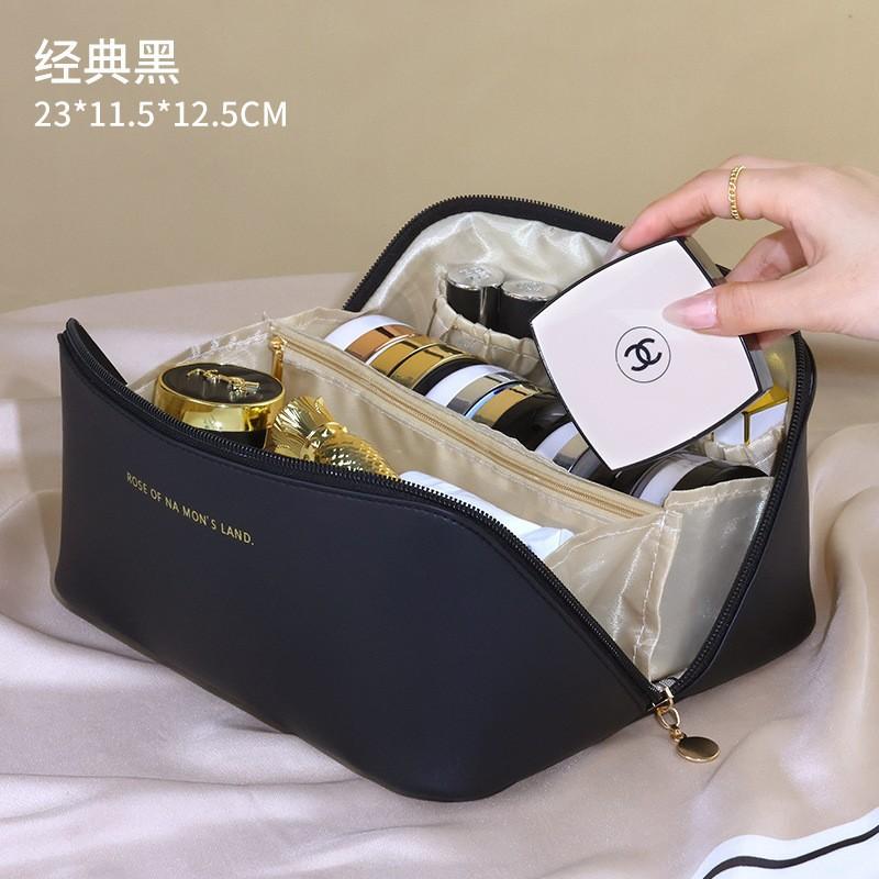 Travel Cosmetic Bag Upgraded PU Leather Large Capacity Portable Makeup Box with Compartments & Mash Bag Multifunctional Storage Toiletry Bag