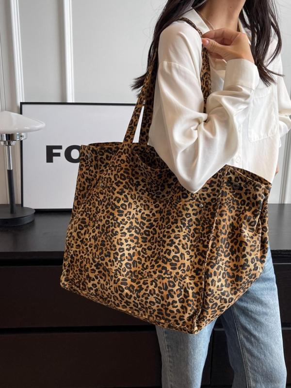 Fashion Leopard Pattern Tote Bag, Casual Large Capacity Shoulder Bag for Women, Trendy Versatile High-quality Daily Commuting Bag, Girl Fashionable Shopping Bag