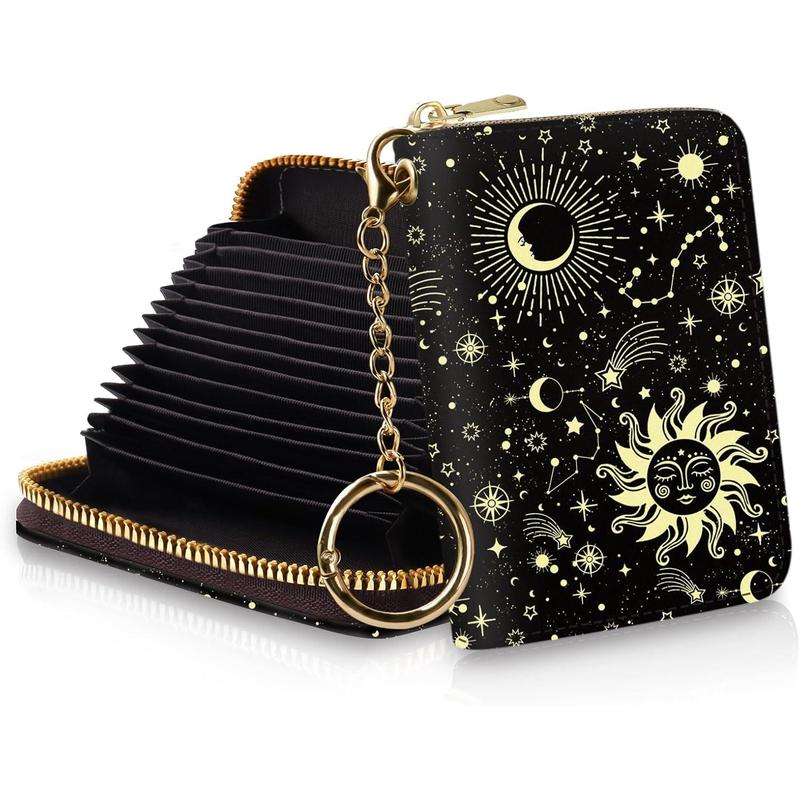 Credit Card Holder RFID Wallet, Small Card Holder Wallet for Women with Keychain Zipper, Funny Leather Print Credit Card Wallets Accordion Gift