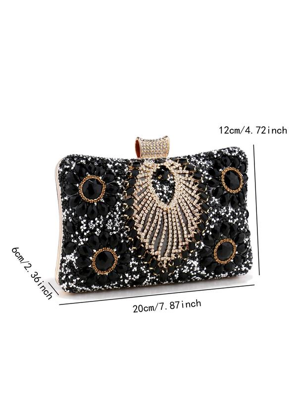 Women's Elegant Rhinestone Flower Decorated Evening Bag, Summer Exquisite Trendy Handbag, Fashionable Clutch Bag for Wedding Party Decoration