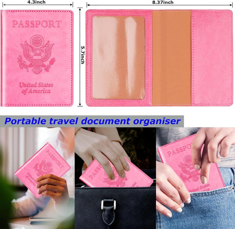 Passport Holder Cover Wallet Case for 2 Women Men , Passport Book Holders Covers Wallets Travel  Haves Cruise Ship  (pink & purple)