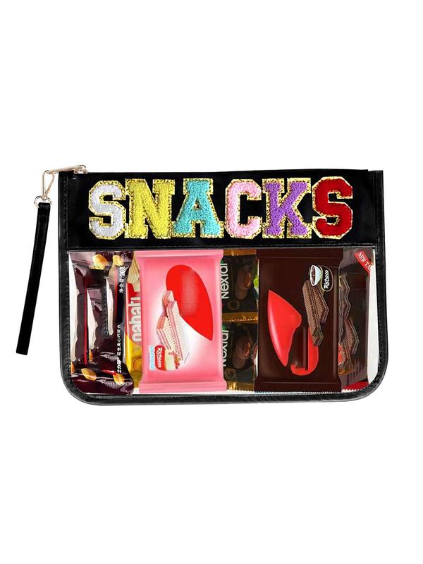 Letter Pattern PVC Snack Makeup Bag, 2024 Portable Large Capacity Cosmetic Bag for Women & Girls, Casual Trendy Versatile High-quality Daily Bag