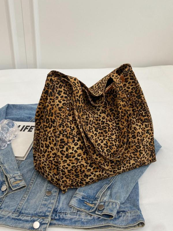 Fashion Leopard Pattern Tote Bag, Casual Large Capacity Shoulder Bag for Women, Trendy Versatile High-quality Daily Commuting Bag, Girl Fashionable Shopping Bag