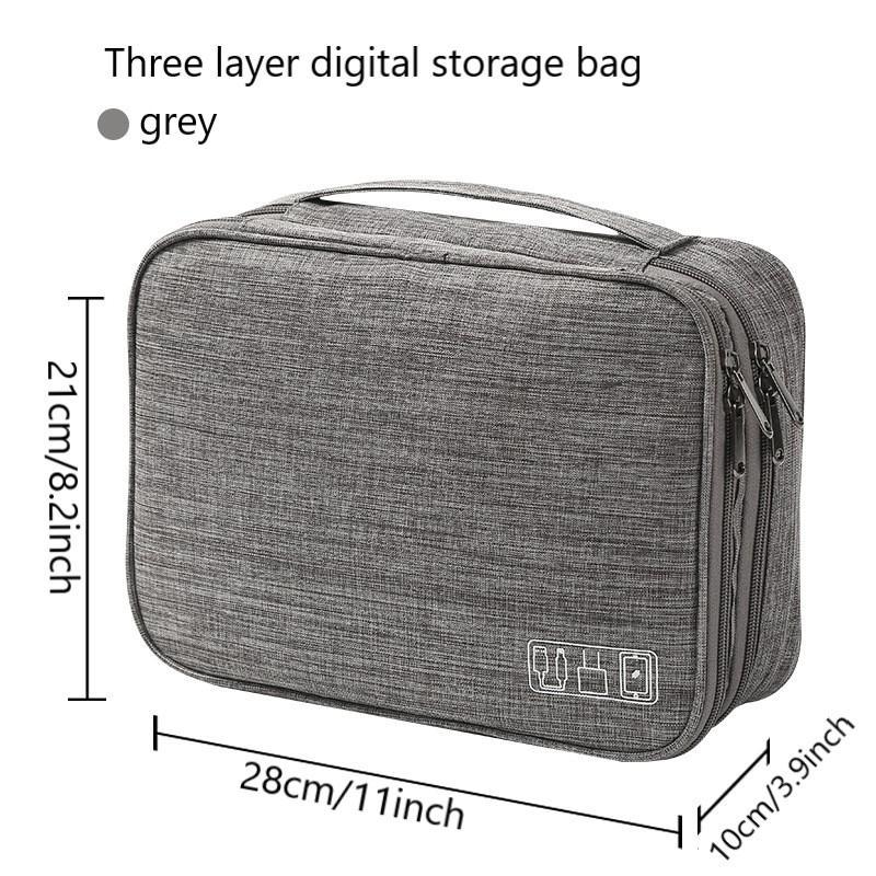 Three-layer Data Cable Storage Bag, 1 Count Portable Travel Organizer, Travel Storage Bag for Data Cable, Charger, Cosmetics, Travel Essentials