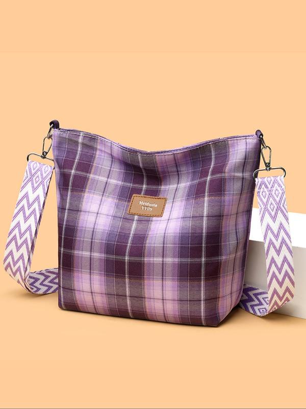 Women's Fashionable Plaid Pattern Crossbody Bag, Casual Versatile Letter Decorated Shoulder Bag for Daily Commute & Travel, Trendy All-match Commuter Bag