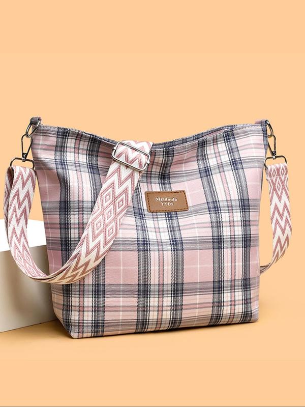 Women's Fashionable Plaid Pattern Crossbody Bag, Casual Versatile Letter Decorated Shoulder Bag for Daily Commute & Travel, Trendy All-match Commuter Bag