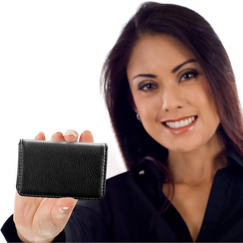 2 Pieces Business Card Holder, Business Card Wallet Leather Business Card Case Pocket Business Name Card Holder with Magnetic Shut, Credit Card ID Case wallet (Black and Coffee)