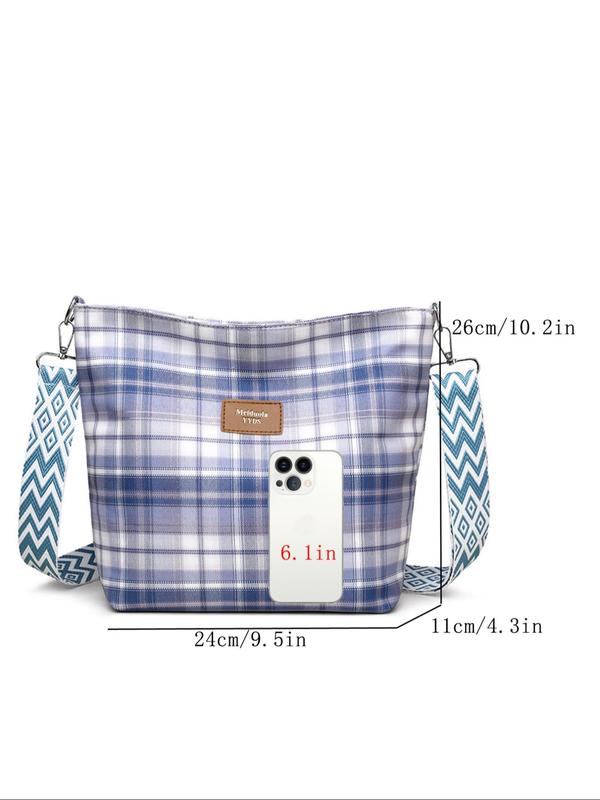 Women's Fashionable Plaid Pattern Crossbody Bag, Casual Versatile Letter Decorated Shoulder Bag for Daily Commute & Travel, Trendy All-match Commuter Bag