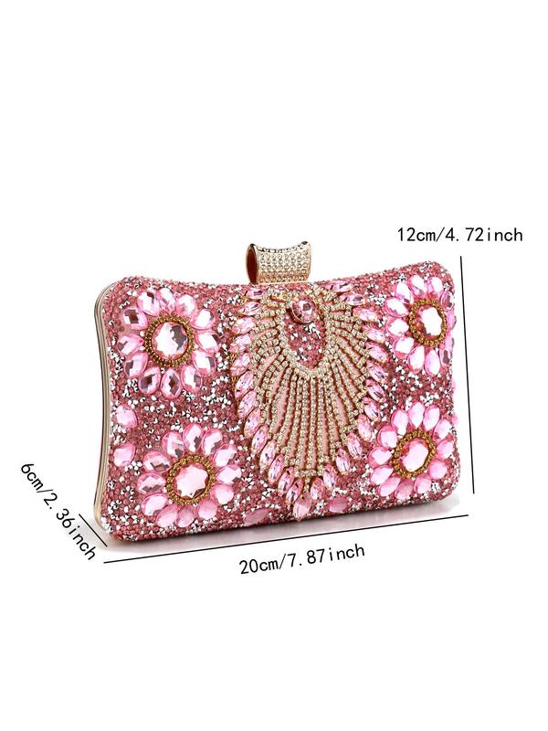 Women's Elegant Rhinestone Flower Decorated Evening Bag, Summer Exquisite Trendy Handbag, Fashionable Clutch Bag for Wedding Party Decoration