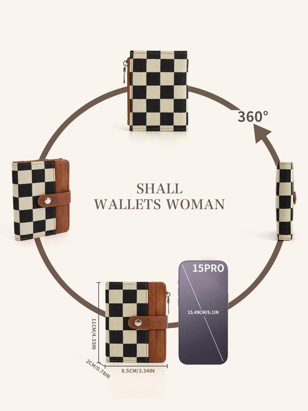 Women's Fashionable Plaid Pattern Short Wallet, Casual Versatile Card Holder with Id Window, Trendy All-match Short  Bifold Wallet for Daily Use