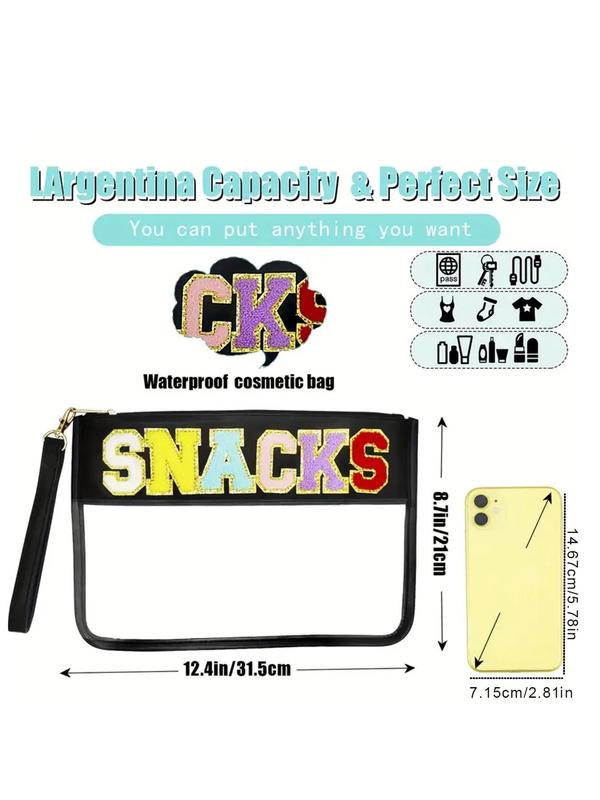 Letter Pattern PVC Snack Makeup Bag, 2024 Portable Large Capacity Cosmetic Bag for Women & Girls, Casual Trendy Versatile High-quality Daily Bag