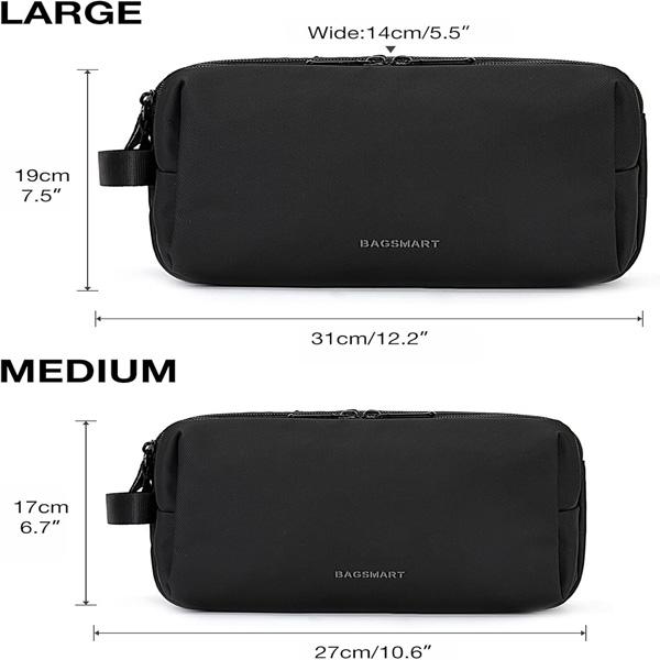 BAGSMART Men's Toiletry Bag, Water-Resistant Travel Dopp Kit Organizer for Toiletries Accessories, Black-Medium