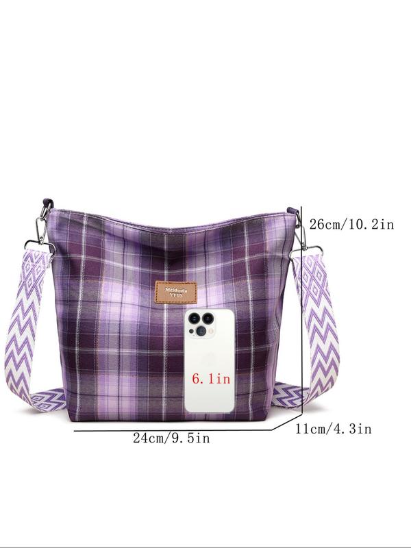 Women's Fashionable Plaid Pattern Crossbody Bag, Casual Versatile Letter Decorated Shoulder Bag for Daily Commute & Travel, Trendy All-match Commuter Bag