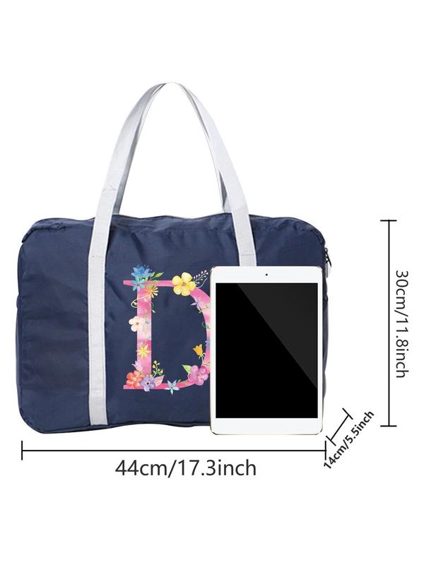 Letter & Floral Print Zipper Travel Bag, Large Capacity Lightweight Foldable Travel Bag, Durable Travel Bag for Weekend Trips Moving Clothing Storage Gym