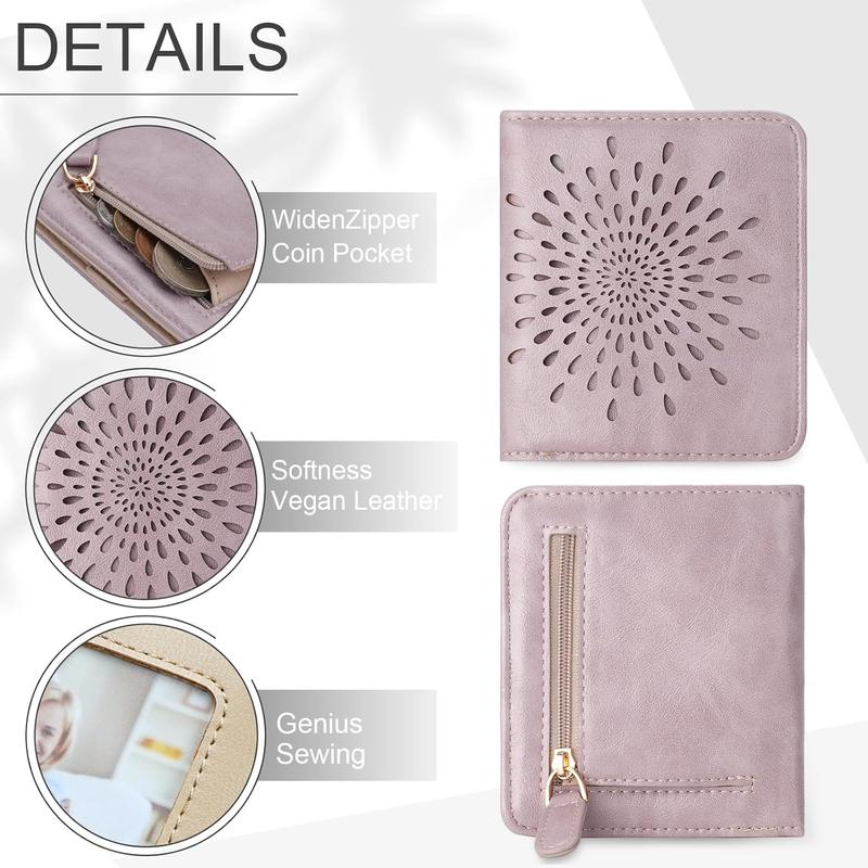 Womens Wallet, Slim Small Wallet for Women RFID Wallet Women Sunflower Leather ID Credit Card Holder whit Zipper Coin Pocket Bifold Compact Wallet