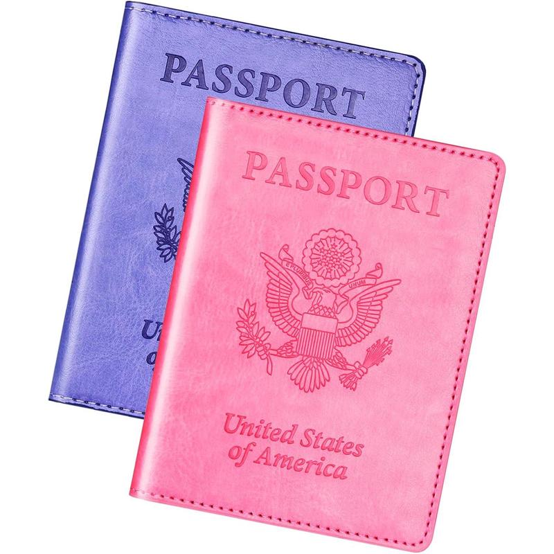 Herain Passport Holder Cover Wallet Case for 2 Women Men Family, Passport Book Holders Covers Wallets Travel Must Haves Cruise Ship Essentials (pink & purple)