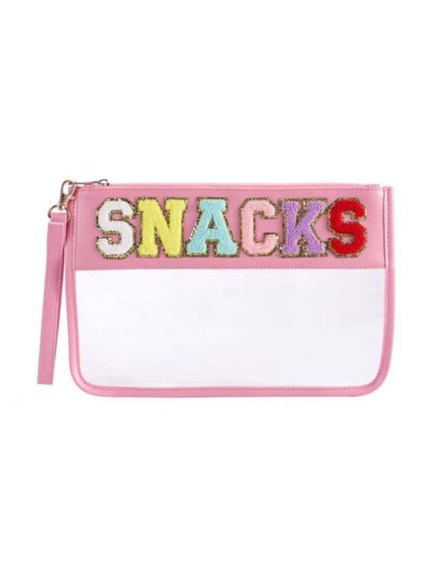 Letter Pattern PVC Snack Makeup Bag, 2024 Portable Large Capacity Cosmetic Bag for Women & Girls, Casual Trendy Versatile High-quality Daily Bag