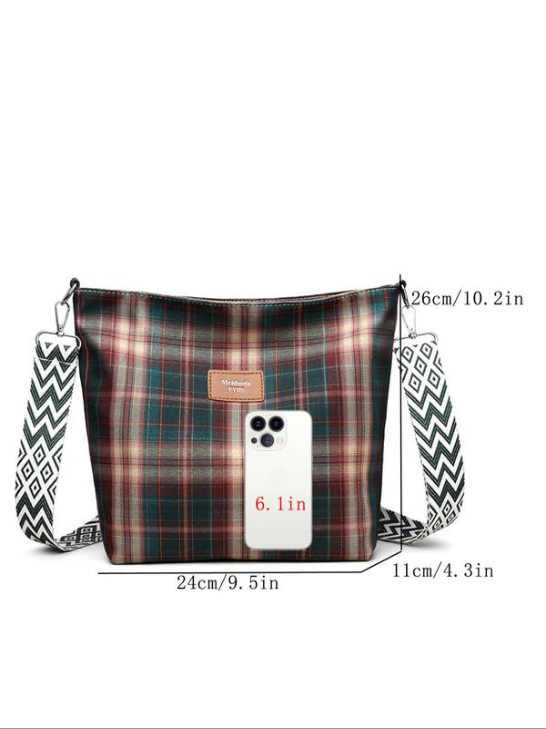 Women's Fashionable Plaid Pattern Crossbody Bag, Casual Versatile Letter Decorated Shoulder Bag for Daily Commute & Travel, Trendy All-match Commuter Bag