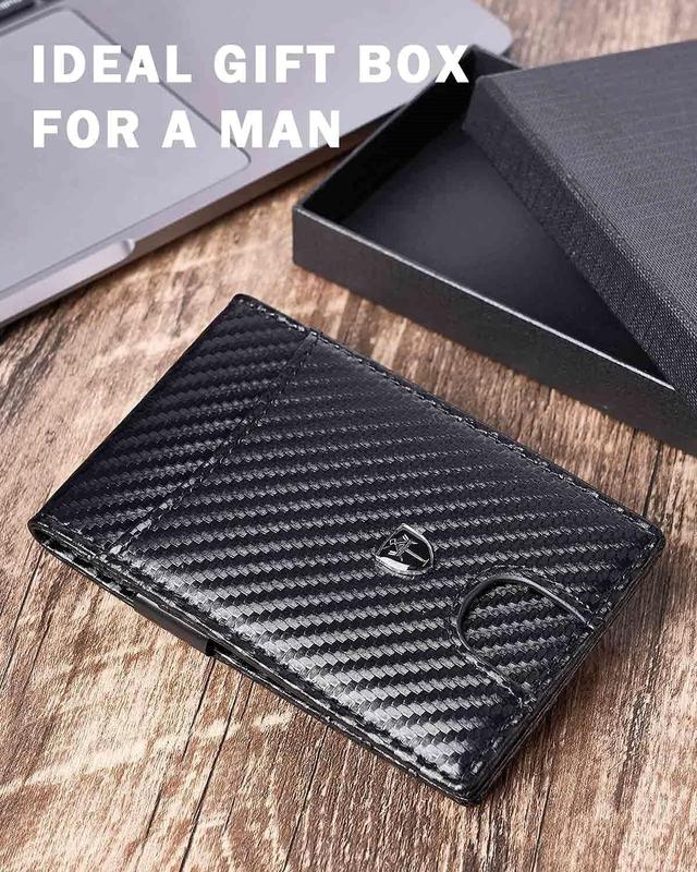 Mens Wallet Slim Minimalist Leather Card Holder Wallets RFID Blocking Bifold Front Pocket for Men as Ideal Gifts Box