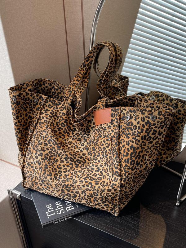 Fashion Leopard Pattern Tote Bag, Casual Large Capacity Shoulder Bag for Women, Trendy Versatile High-quality Daily Commuting Bag, Girl Fashionable Shopping Bag