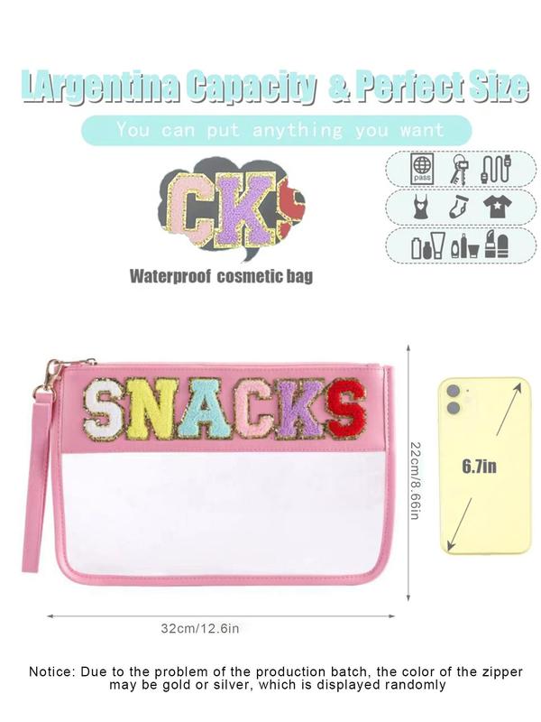 Letter Pattern PVC Snack Makeup Bag, 2024 Portable Large Capacity Cosmetic Bag for Women & Girls, Casual Trendy Versatile High-quality Daily Bag