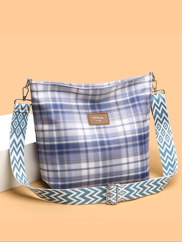 Women's Fashionable Plaid Pattern Crossbody Bag, Casual Versatile Letter Decorated Shoulder Bag for Daily Commute & Travel, Trendy All-match Commuter Bag