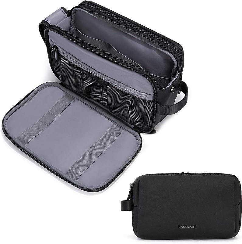 BAGSMART Men's Toiletry Bag, Water-Resistant Travel Dopp Kit Organizer for Toiletries Accessories, Black-Medium