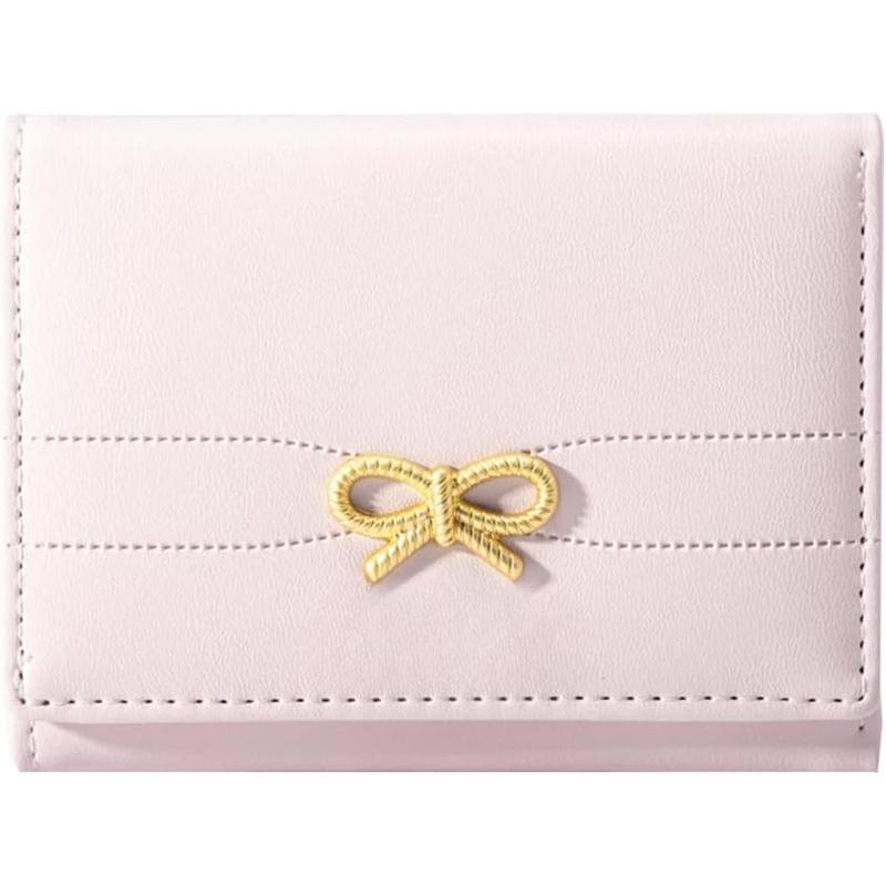 Wallets Girls Cute Bow Small Wallet Aesthetic Card Holder ID Window Purse for Women (PINK)