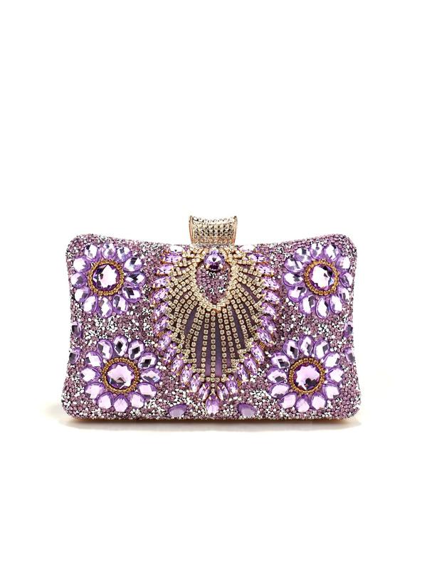 Women's Elegant Rhinestone Flower Decorated Evening Bag, Summer Exquisite Trendy Handbag, Fashionable Clutch Bag for Wedding Party Decoration