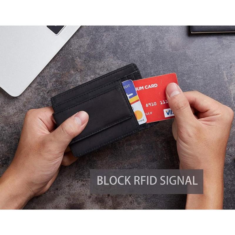 Genuine Leather Magnetic Front Pocket Money Clip Wallet RFID Blocking