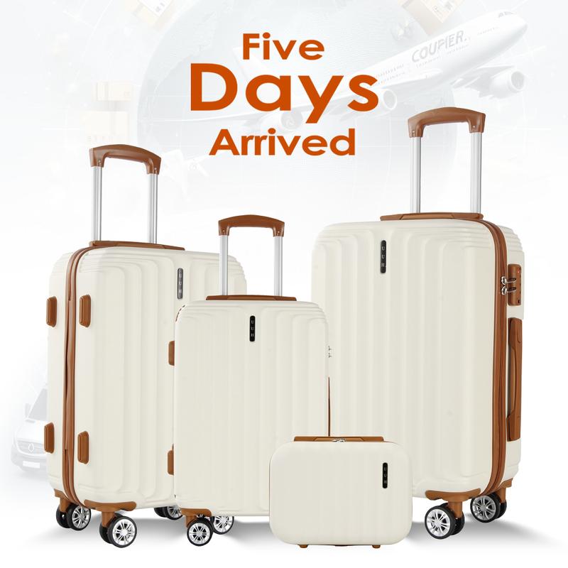 UUH 4-Piece Luggage Set - PC Hard Shell Suitcases with Universal Wheels and TSA Locks - Lightweight Carry-On and Checked Bags for Men & Women (14