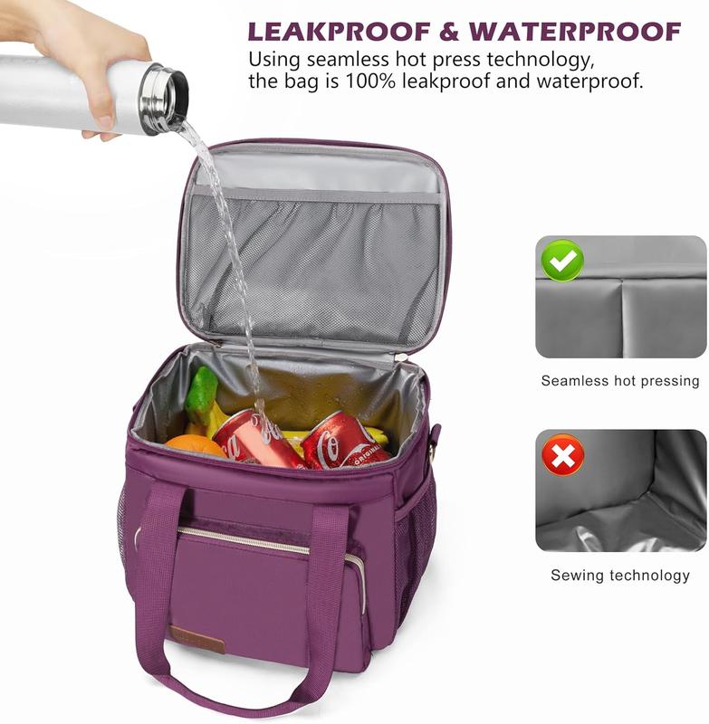 Insulated Lunch Bags for Women Men Lunch Bags Large Lunch Box Leakproof Soft Cooler Tote Bag (Purple, 12L)