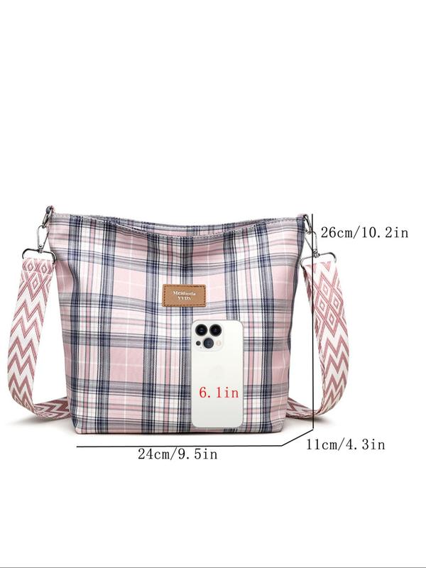 Women's Fashionable Plaid Pattern Crossbody Bag, Casual Versatile Letter Decorated Shoulder Bag for Daily Commute & Travel, Trendy All-match Commuter Bag