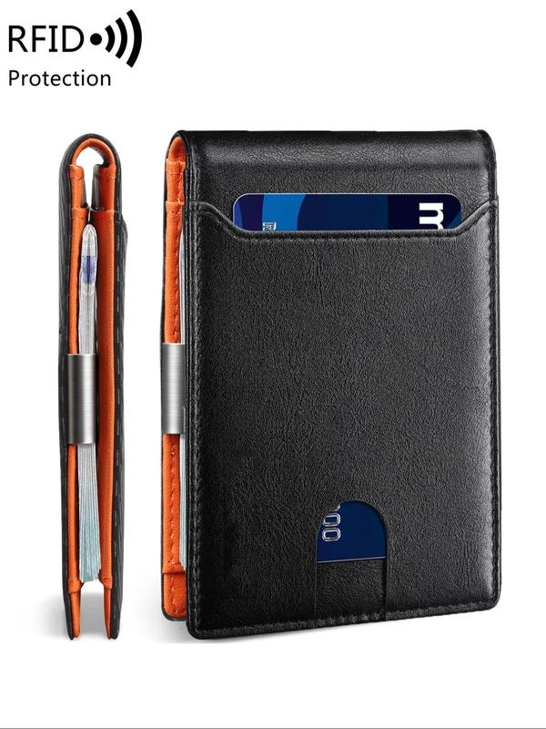 Men's Summer Simple Plain Anti-theft Slim Bifold Wallet, Summer Casual Multifunction RFID Blocking Card Slots Card Holder, with Money Clip for Daily Used