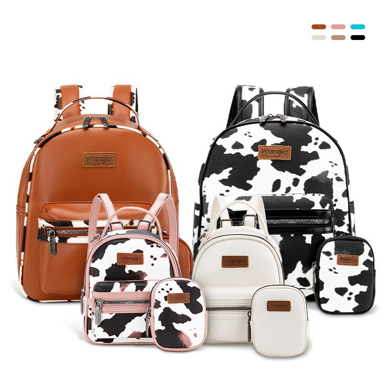 Wrangler 2024 Fall Fashion Moo Moo Cow Print Backpacks Collection with Change Purse