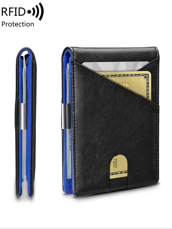 Men's Summer Simple Plain Anti-theft Slim Bifold Wallet, Summer Casual Multifunction RFID Blocking Card Slots Card Holder, with Money Clip for Daily Used