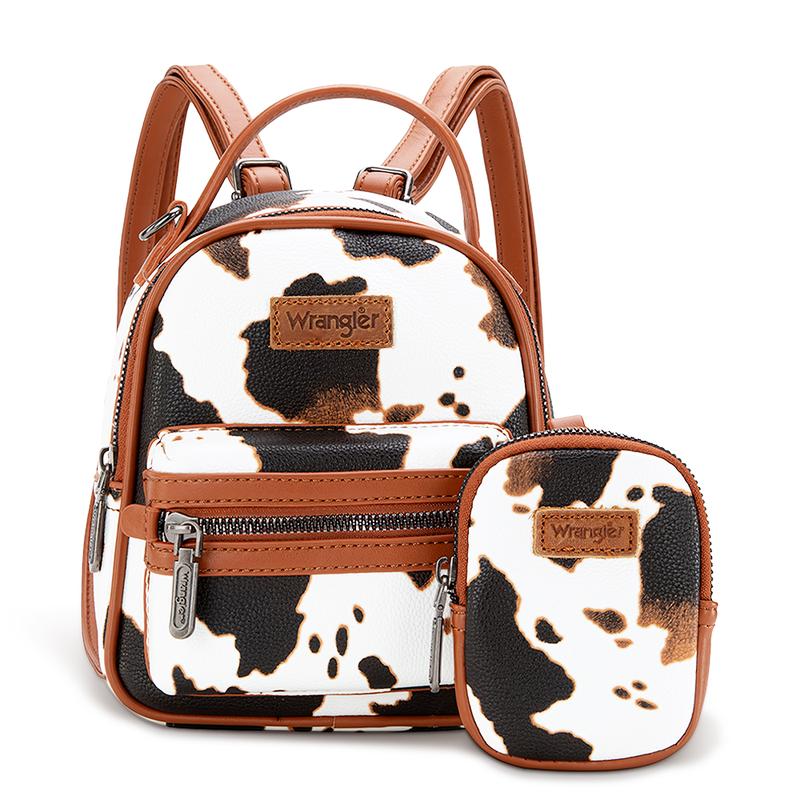 Wrangler 2024 Fall Fashion Moo Moo Cow Print Backpacks Collection with Change Purse