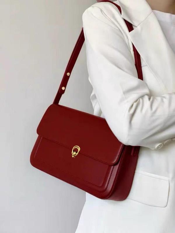 Women's Solid Color Buckle Shoulder Bag, Fashionable PU Leather Underarm Bag for Daily Used, Casual Trendy Versatile High-quality Daily Commuting Bag, One Shoulder Crossbody Bag