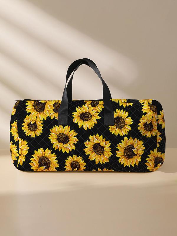 Sunflower Pattern Quilted Duffle Bag, Large Capacity Travel Bag, Portable Overnight Bag with Shoe Storage, Fashionable Travel Bag for Women & Men