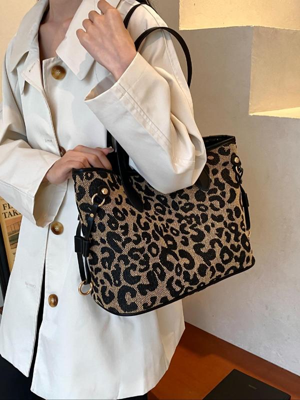 Fashion Leopard Pattern Tote Bag, Casual Versatile Shoulder Bag for Women, Trendy All-match Bag for Daily Commute Use