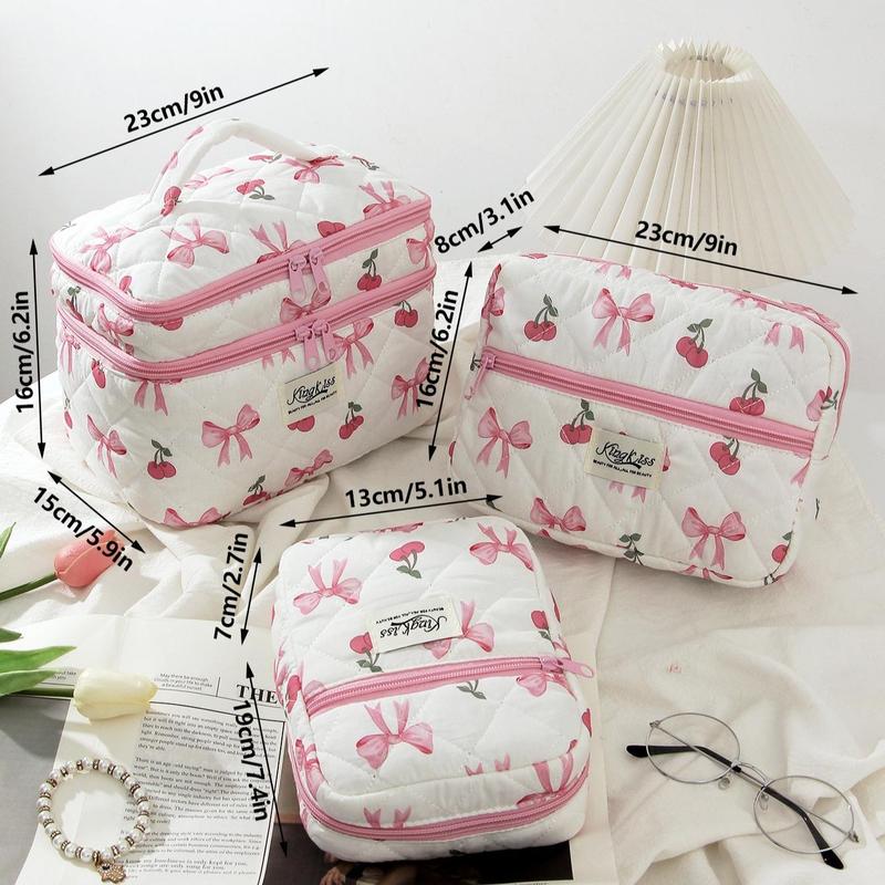 Cherry Pattern Makeup Bag Set, 3 Counts set Large Capacity Travel Cosmetic Storage Bag, Zipper Makeup Organizer Pouch, Versatile Storage Bag for Travel, Outing