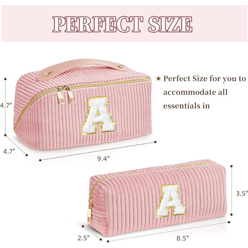 Makeup Bag Set, Travel Toiletry Bag,  Bags for Women, Quilted Makeup Bag, Corduroy Letter Bag, Teen Girl Gifts Trendy Stuff (Letter A)