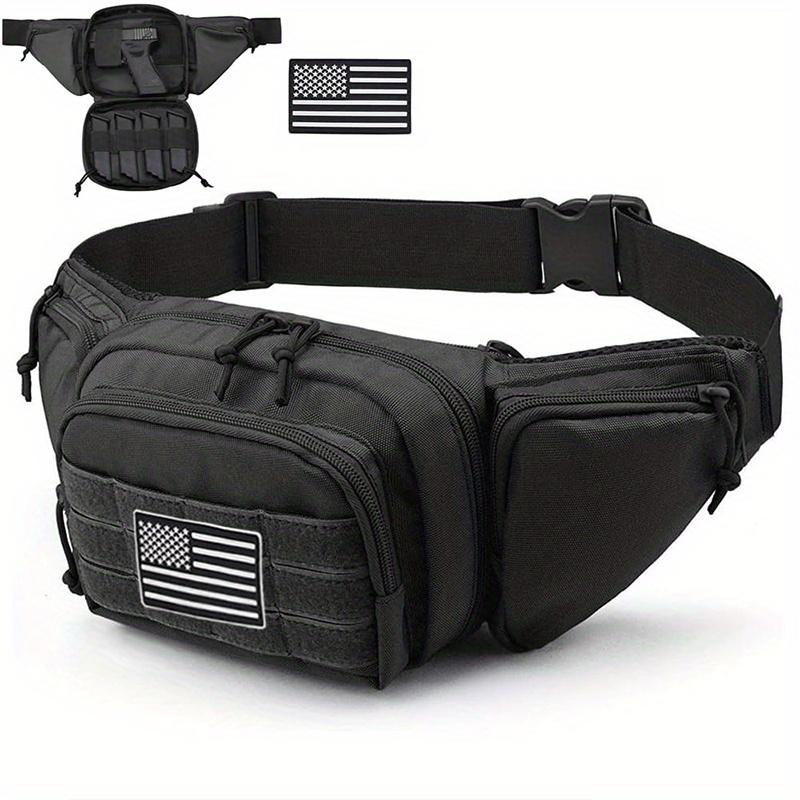 Waist Bag Leather Cover Hidden Waist Bag Waterproof Molle EDC Handbag with American Flag Patch