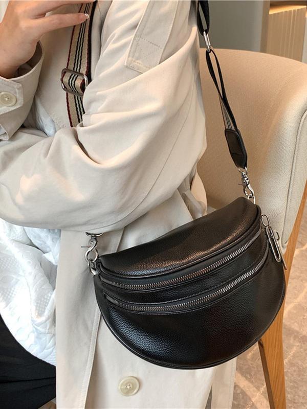 Women's Solid Color Fanny Pack, Fashionable Pu Leather Sling Bag for Daily Used, Casual Trendy Versatile High-quality Daily Commuting Bag