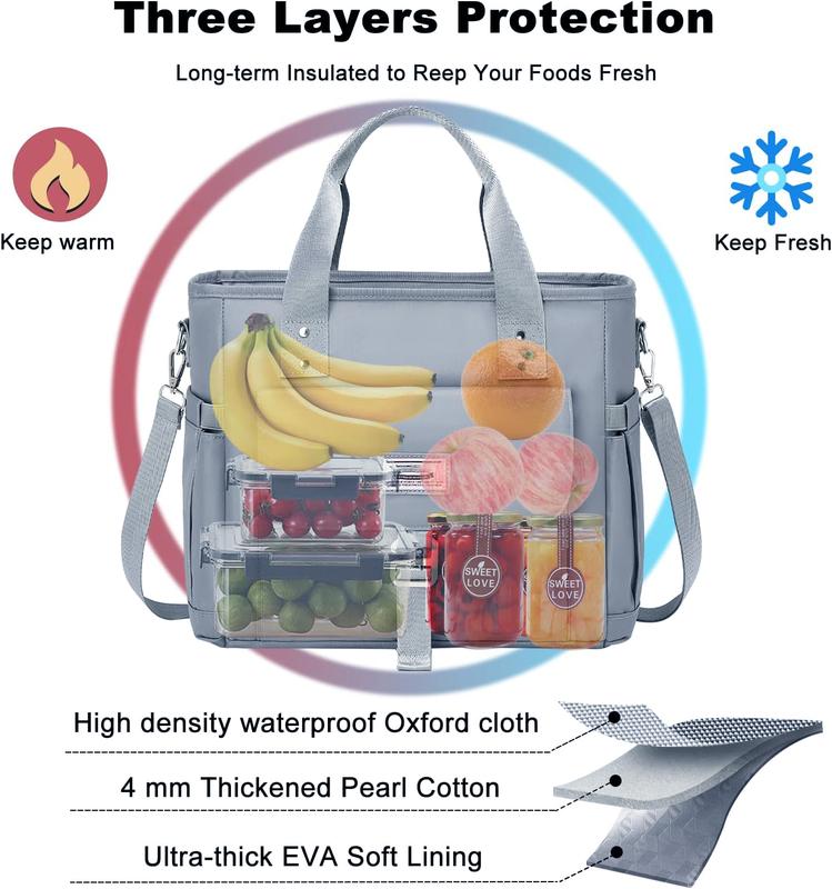 Gift Options！Insulated Lunch Bag for Women,Leak Proof Lunch Box for Work,Extra Large Lunch Tote Bag With Removable Shoulder Strap with Side Pockets,Reusable Lunch Cooler Purse For Picnic Hiking Men