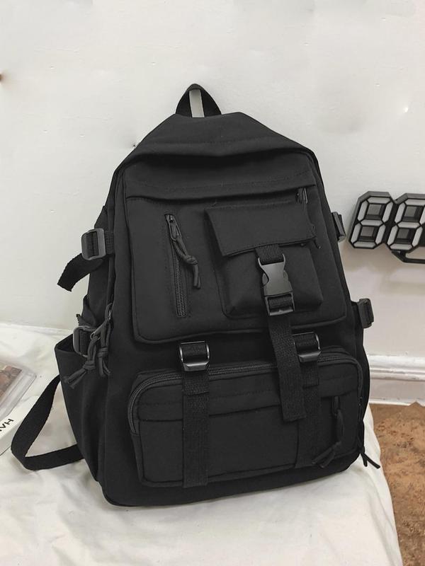 Men's Casual Belted Design Backpack with Zipper, Summer 2024 Large Capacity School Bag with Built-in Organizer, Simple Style Trendy Backpack for School & Travel