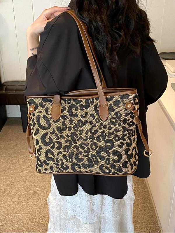 Fashion Leopard Pattern Tote Bag, Casual Versatile Shoulder Bag for Women, Trendy All-match Bag for Daily Commute Use